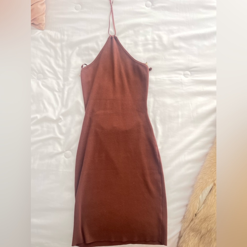 Brown Halter Style Dress with gold clasps